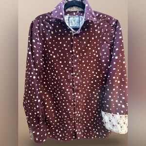 Suslo Couture Lewis Abstract Square Button-Up Shirt // Burgundy (Slim Fit)